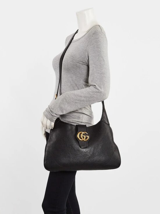 Gucci Handbags - Gucci Black Leather Double G Aphrodite Medium Shoulder Bag